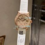 Best Replica Chopard Happy Sport Floating Diamonds Watch Rose Gold Diamond Case White Leather Strap